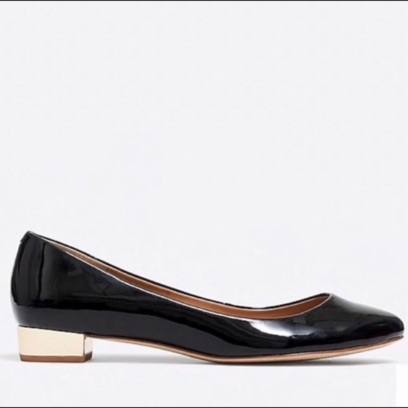 J. Crew Factory Shoes - J. Crew Factory Black Patent Gold Heel Flats 6.5